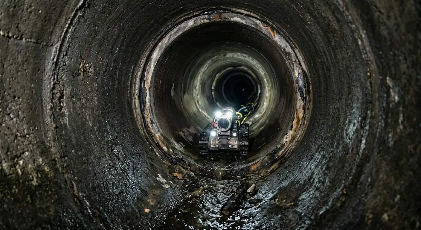 Robotic sewer camera inspecting pipe interior for Sewer Line Cleaning in Hampton